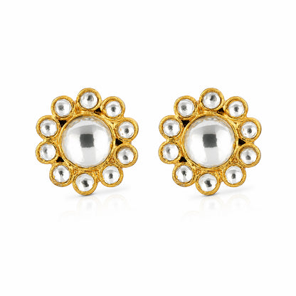Golden Polki Bloom 925 Sterling Silver Designer Earrings