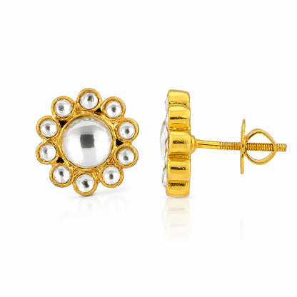 Golden Polki Bloom 925 Sterling Silver Designer Earrings