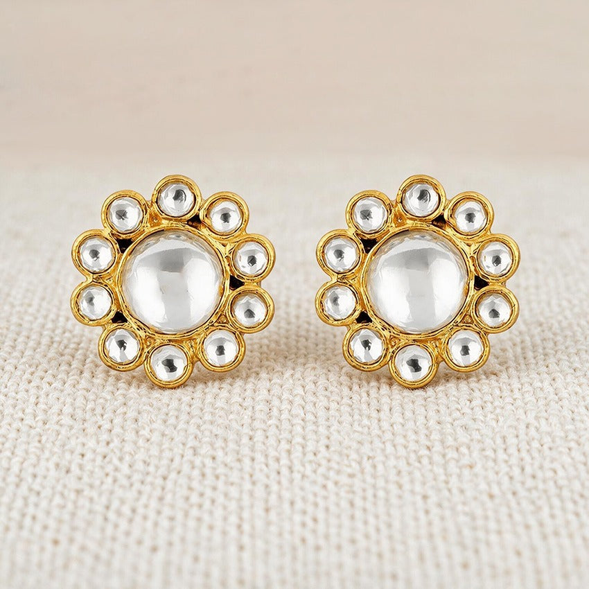 Golden Polki Bloom 925 Sterling Silver Designer Earrings