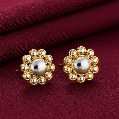 Golden Polki Bloom 925 Sterling Silver Designer Earrings