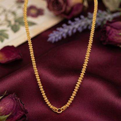 Golden Popcorn Texture Shine 925 Sterling Silver Chain for Women