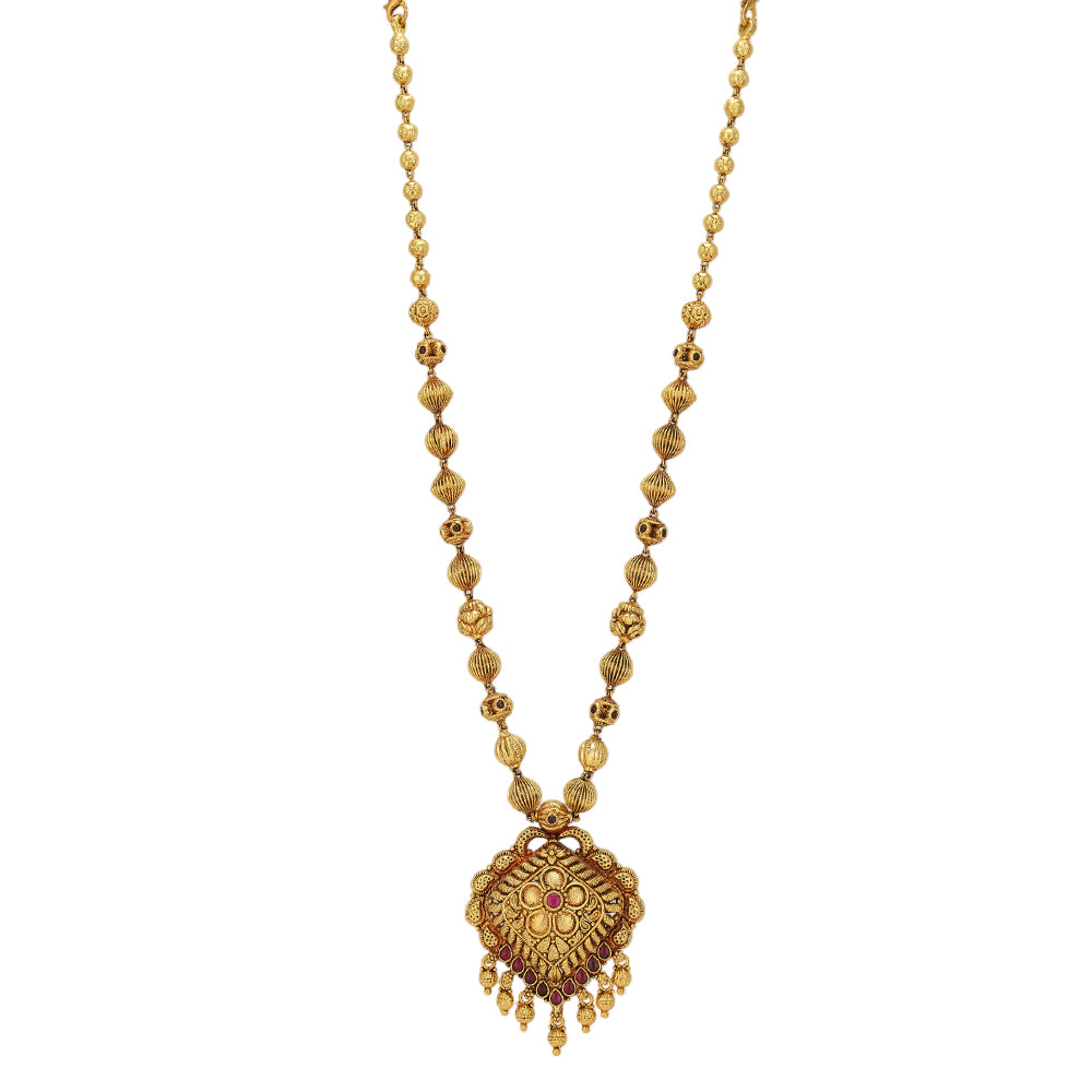 Golden Radiance Diamond Shaped Pendant with Beaded Drop Haram
