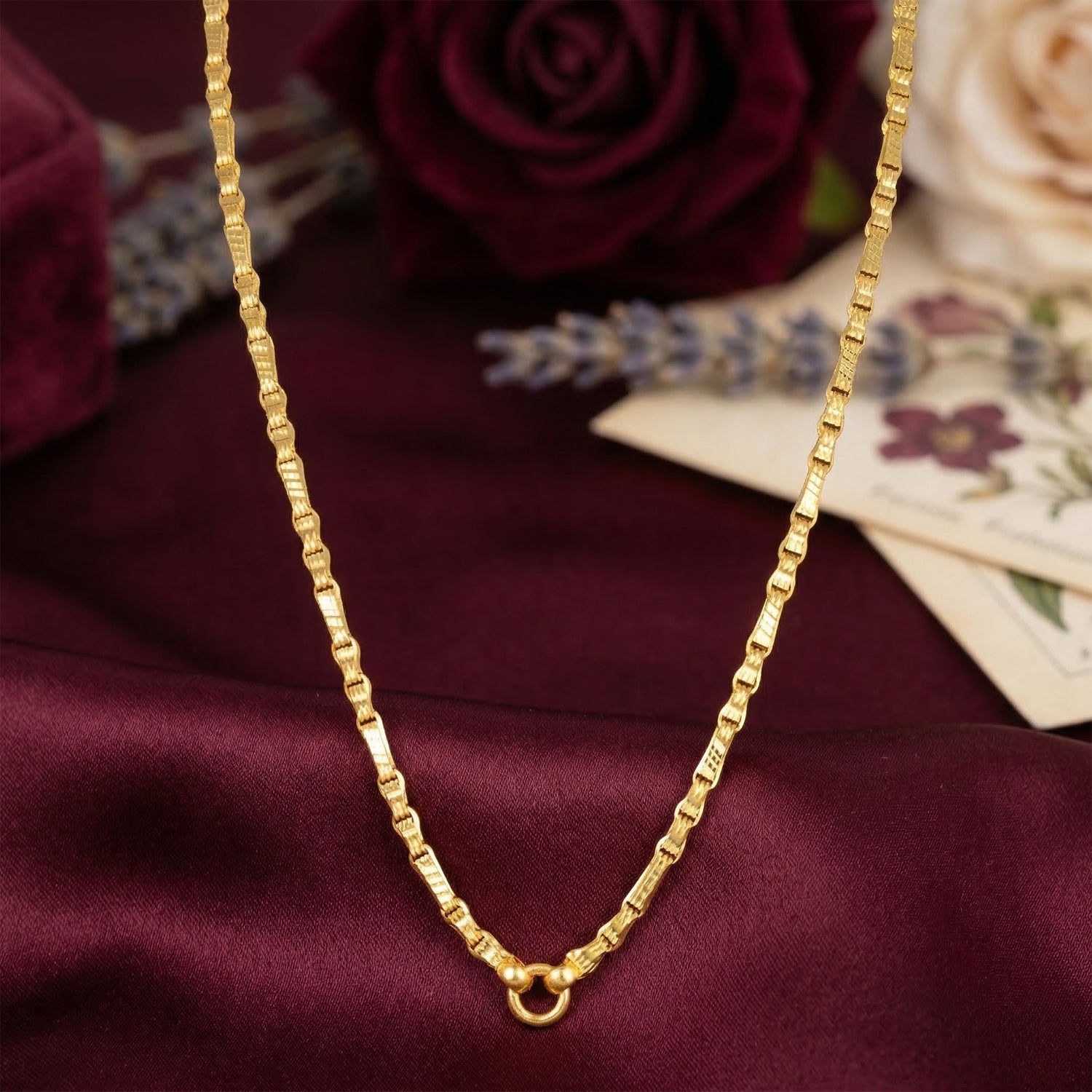 Golden Rectangular Bar Beaded Link 925 Sterling Silver Thali Chain for Women