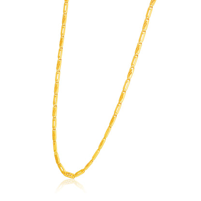 Golden Rectangular Link Pattern 925 Sterling Silver Long Chain for Men
