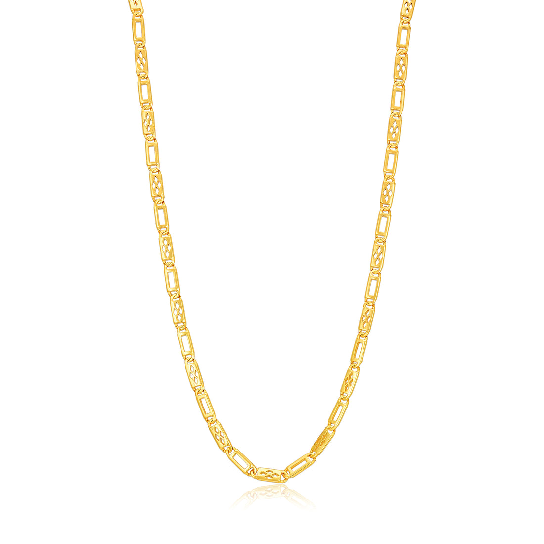 Golden Rectangular Link Pattern 925 Sterling Silver Long Chain for Men