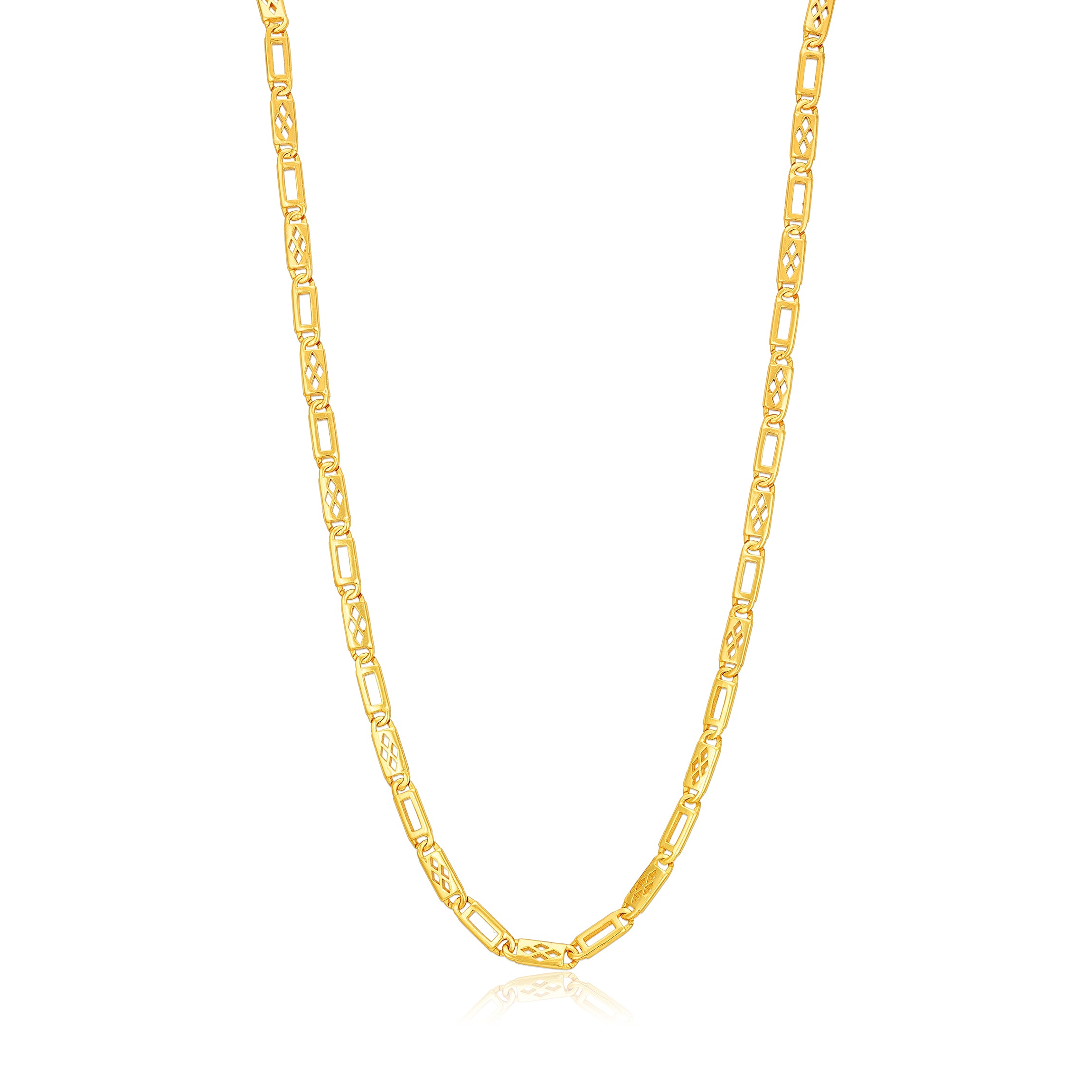 Golden Rectangular Link Pattern 925 Sterling Silver Long Chain for Men