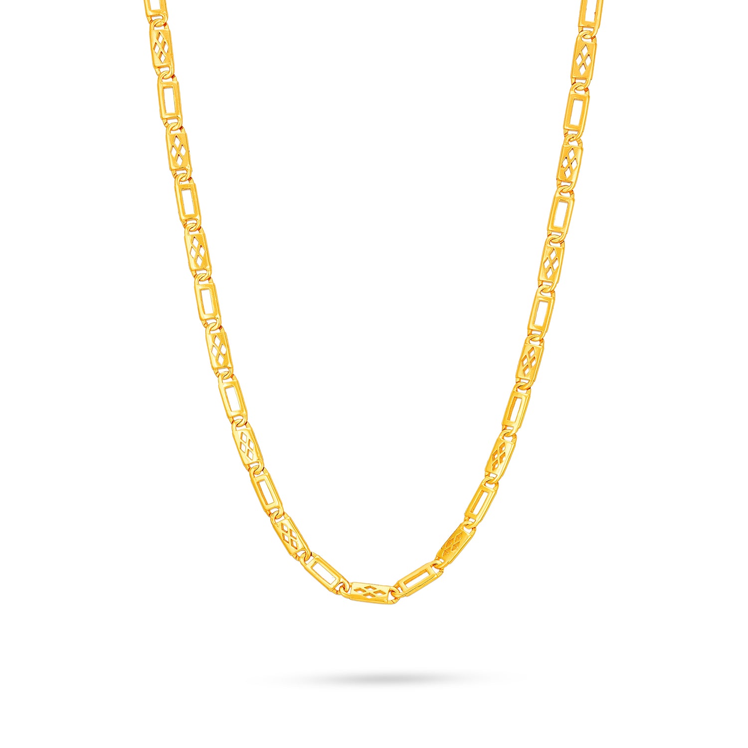 Golden Rectangular Link Pattern 925 Sterling Silver Long Chain for Men