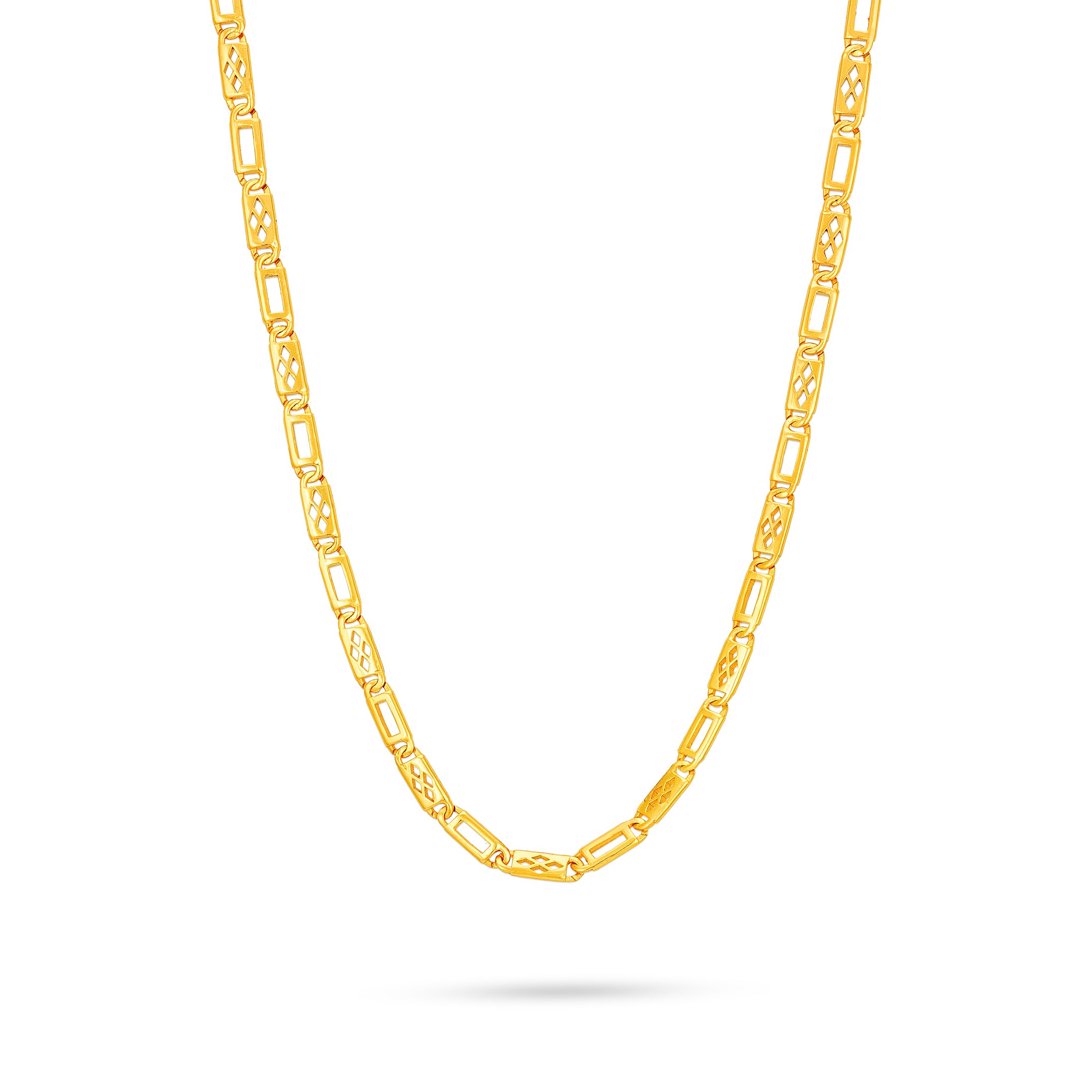 Golden Rectangular Link Pattern 925 Sterling Silver Long Chain for Men