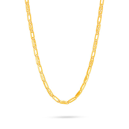 Golden Rectangular Link Pattern 925 Sterling Silver Long Chain for Men