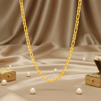 Golden Rectangular Link Pattern 925 Sterling Silver Long Chain for Men
