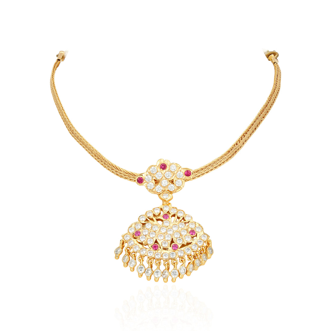 Golden Regal Floral CZ Pink Stone 925 Sterling Silver Attigai for Women