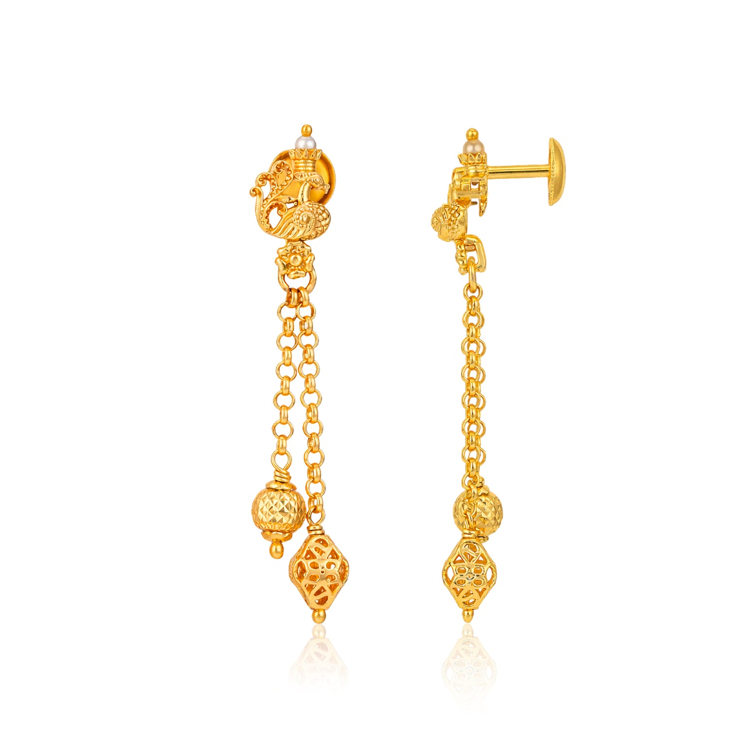 Golden Royal Peacock Dual Chain Dangle 925 Sterling Silver Earring for Women