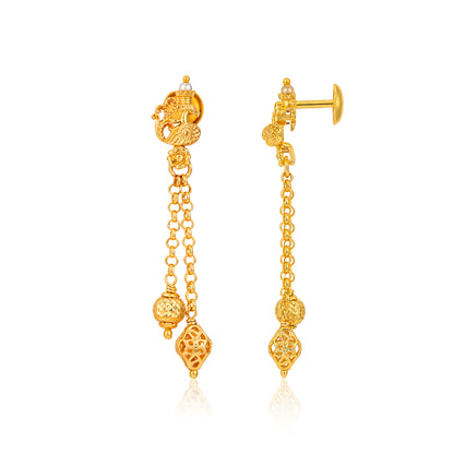 Golden Royal Peacock Dual Chain Dangle 925 Sterling Silver Earring for Women