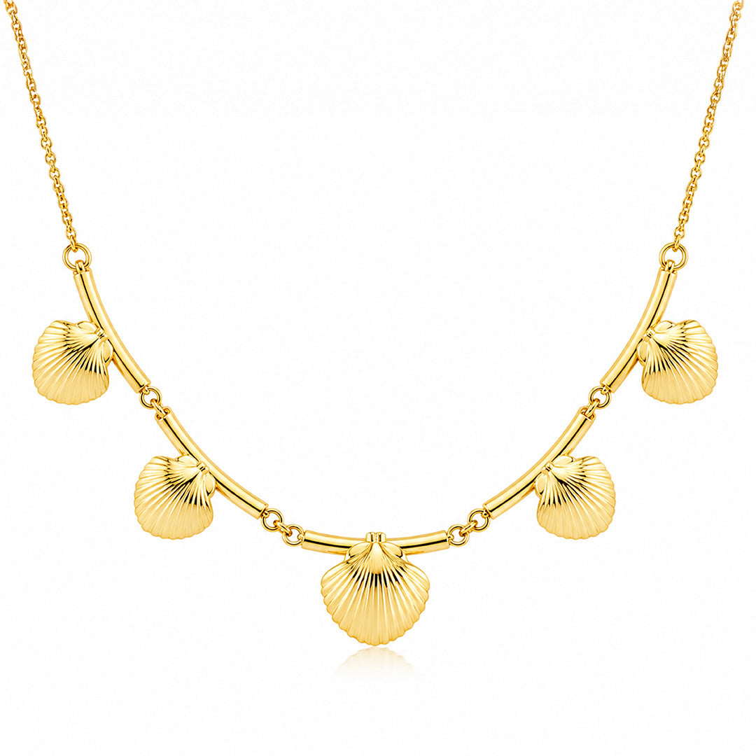 Golden Seashell Cascade Elegant Coastal Designer Statement Necklace