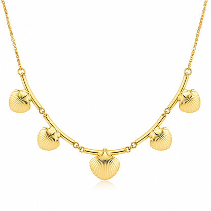 Golden Seashell Cascade Elegant Coastal Designer Statement Necklace