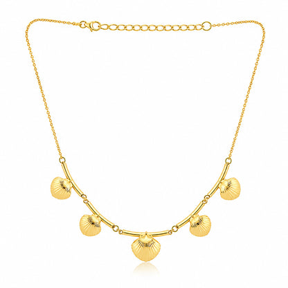 Golden Seashell Cascade Elegant Coastal Designer Statement Necklace