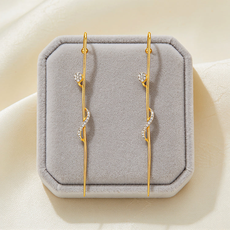 Golden Serpentine Sparkle 925 Sterling Silver Designer Earrings