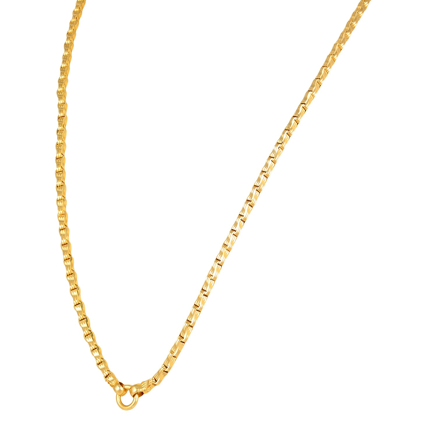 Golden Sleek Barrel Link Sparkle 925 Sterling Silver Chain for Women