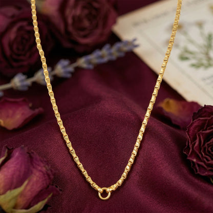 Golden Sleek Barrel Link Sparkle 925 Sterling Silver Chain for Women