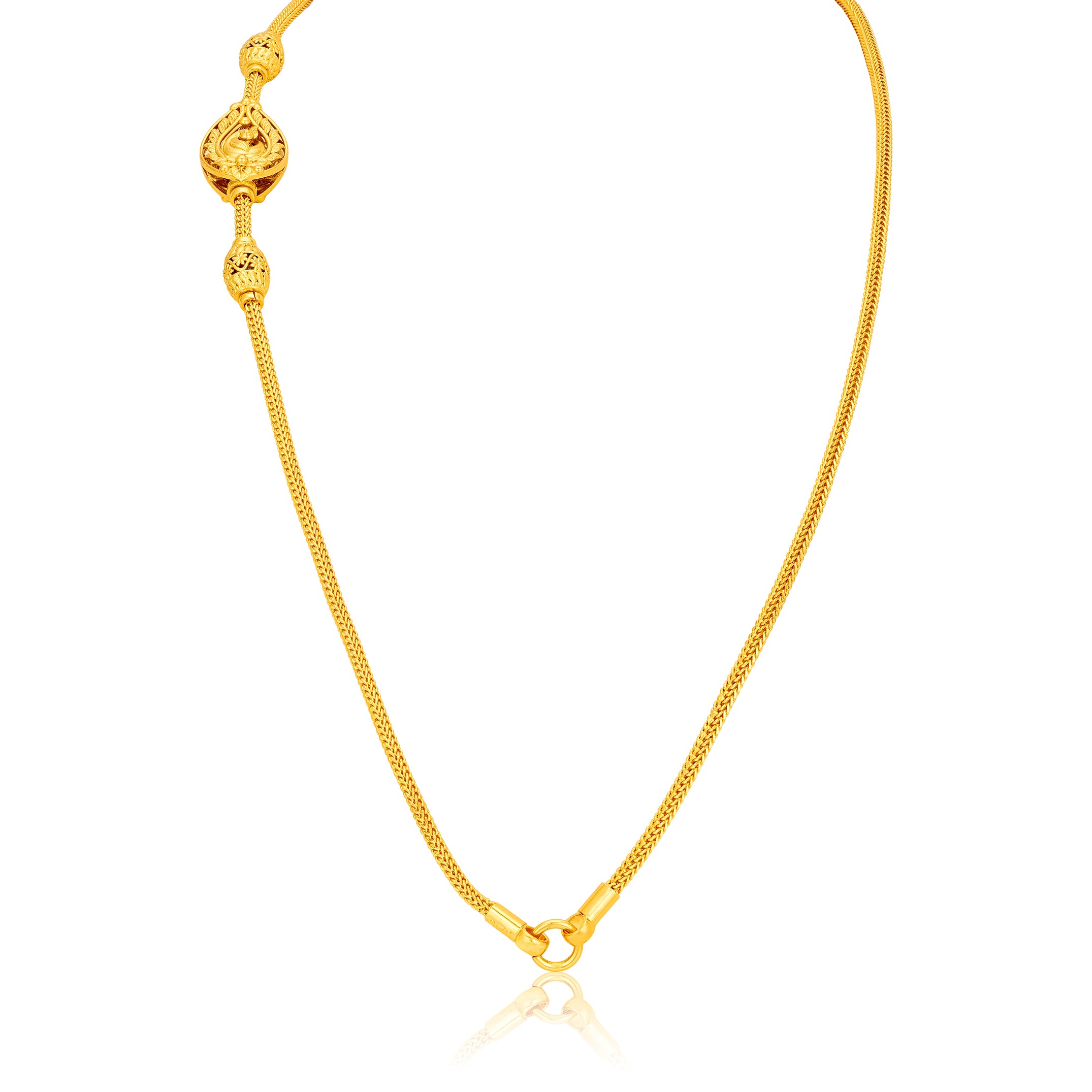 Golden South Indian Mugappu Carved 925 Sterling Silver Thali Chain for Women