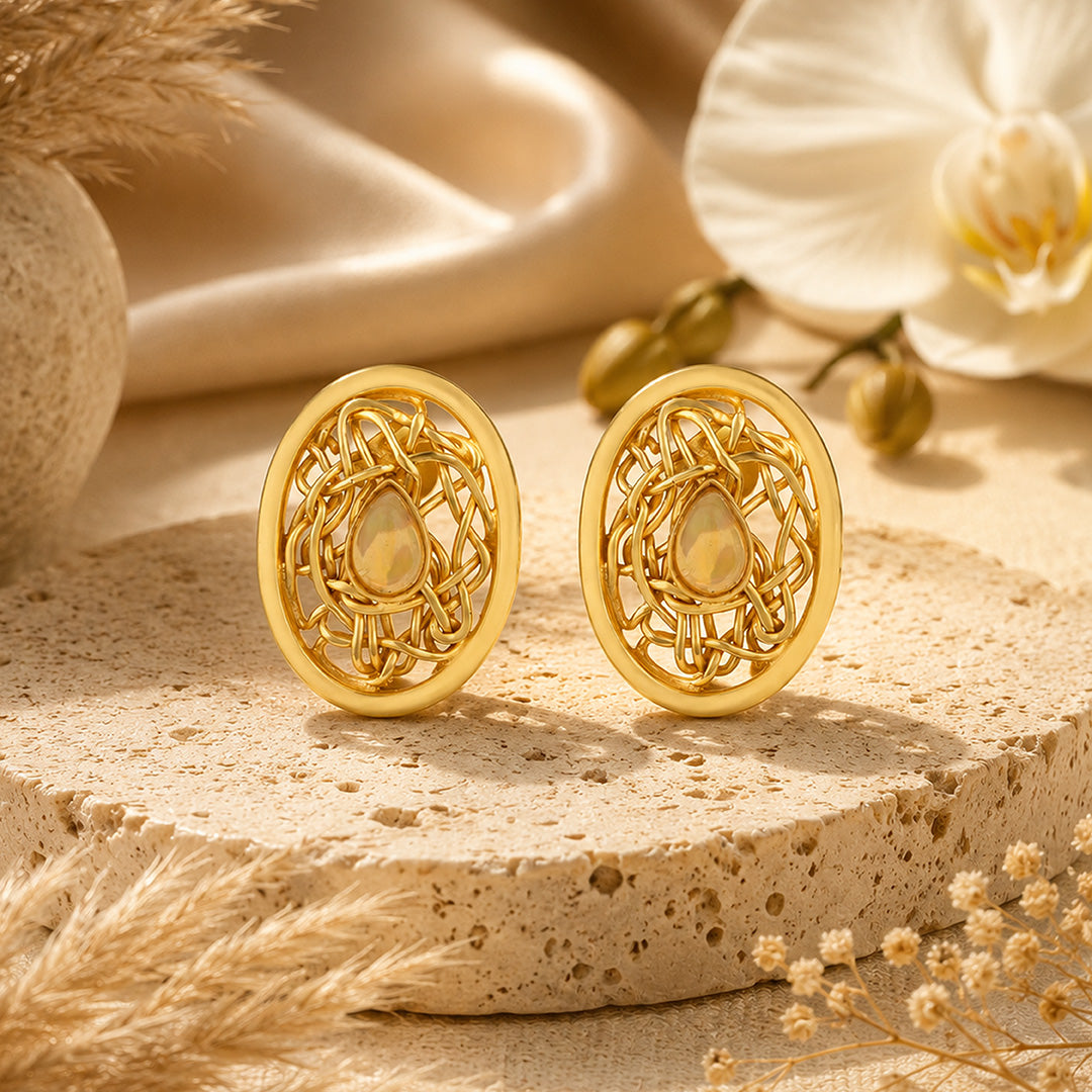 Golden Spiral Halo 925 Sterling Silver Earring