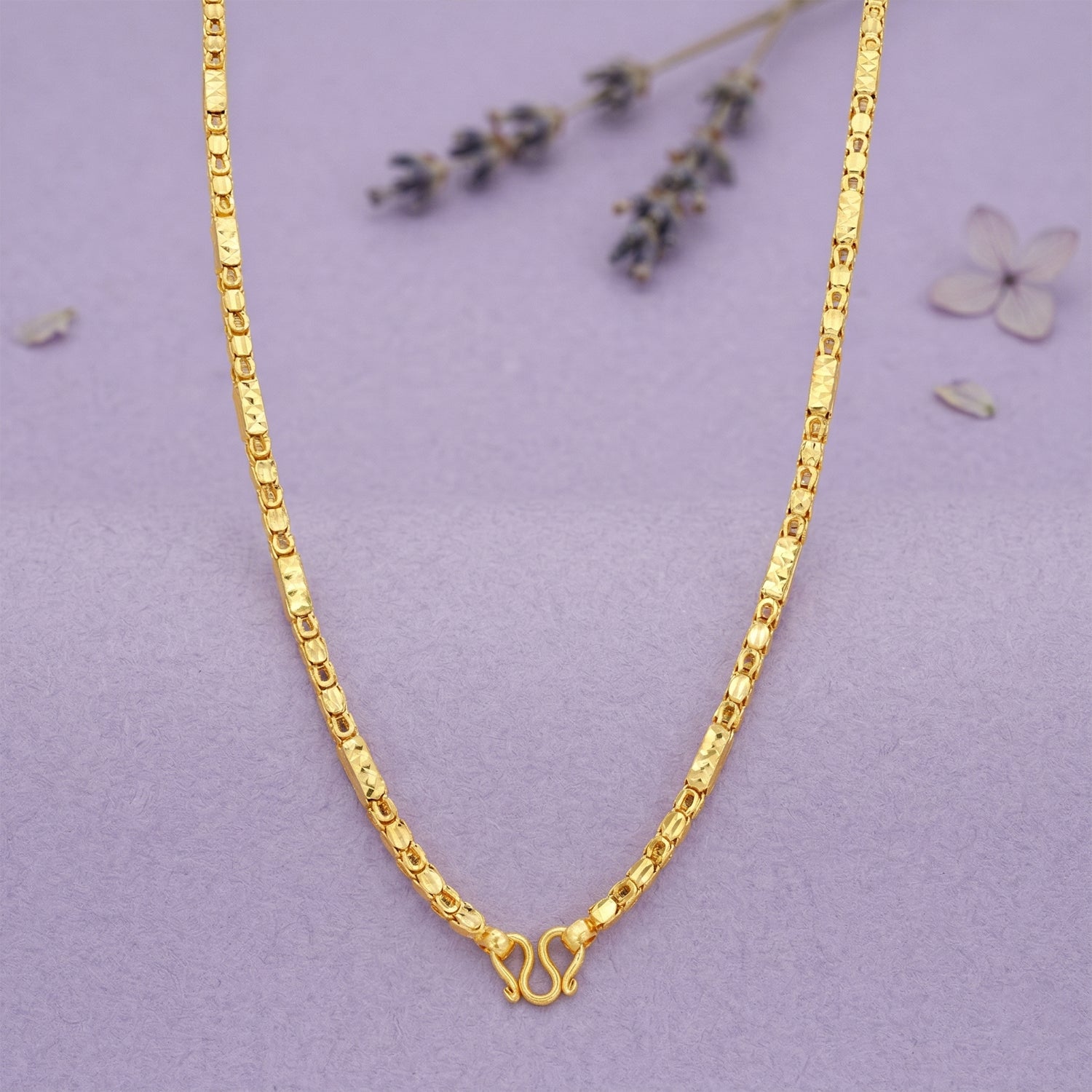 Golden Square Link Texture 925 Sterling Silver Chain for Women
