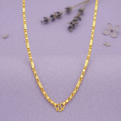 Golden Square Link Texture 925 Sterling Silver Chain for Women