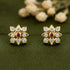 Golden Square Pattern 925 Sterling Silver Pink Stone Floral Stud for Women