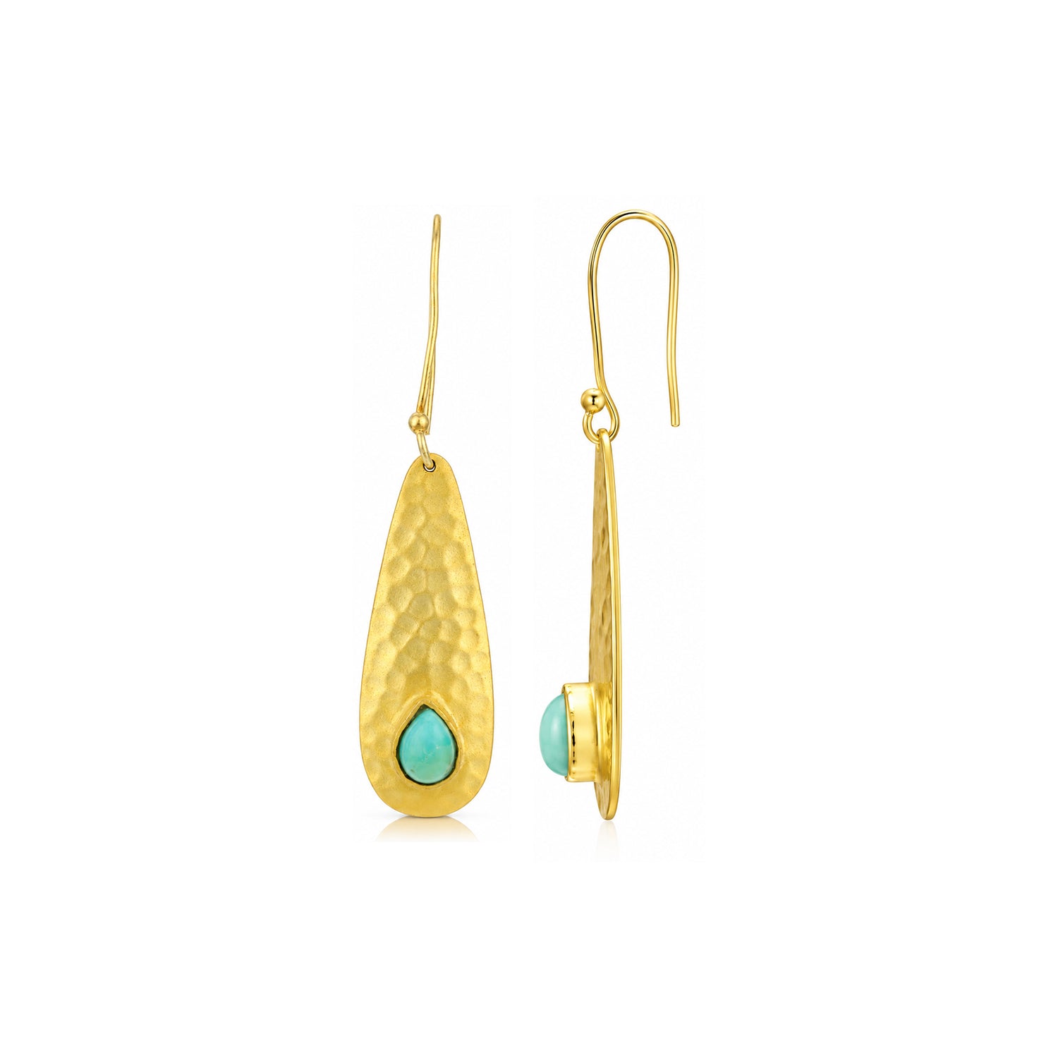 Golden Teardrop Turquoise Charm 925 Sterling Silver Earrings