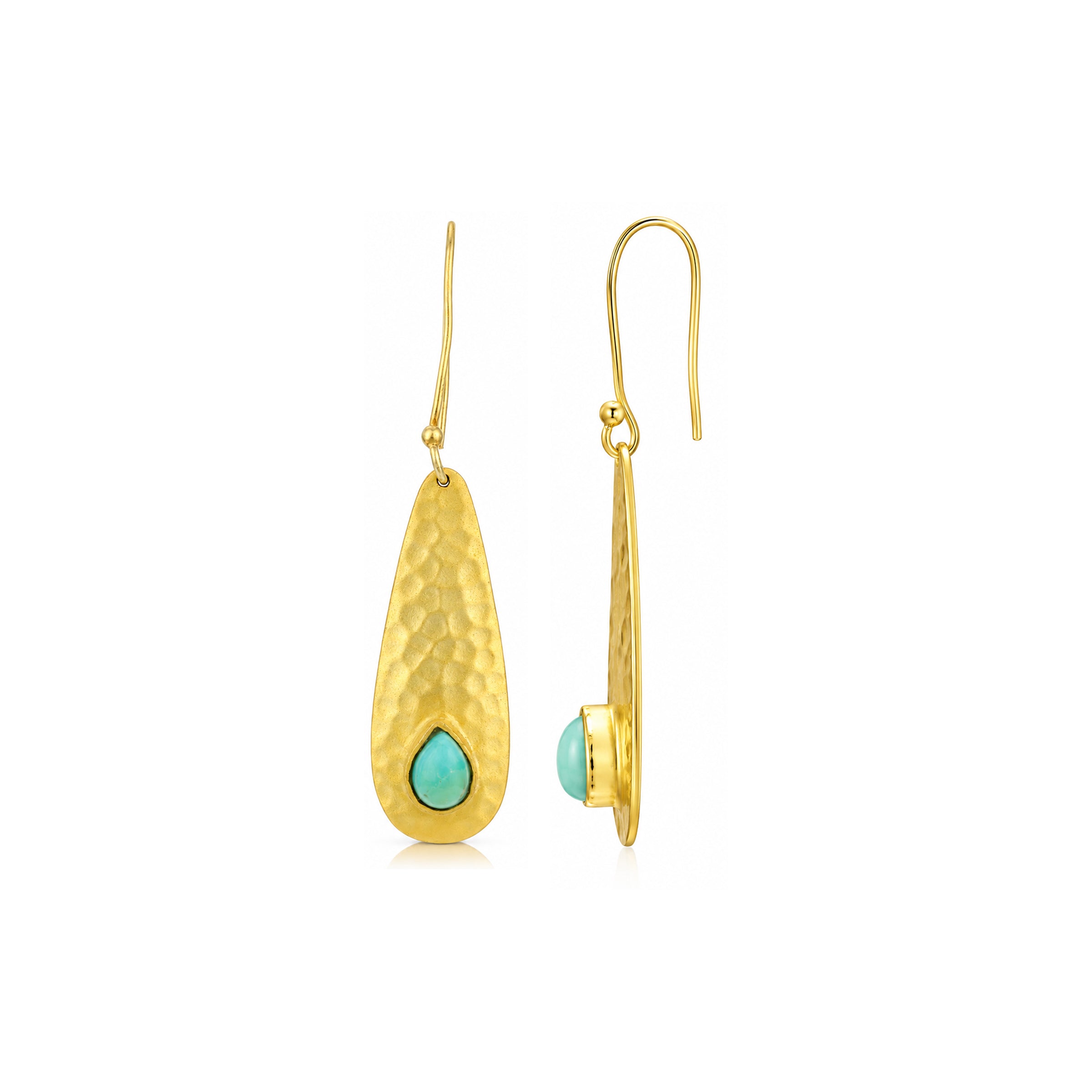 Golden Teardrop Turquoise Charm 925 Sterling Silver Earrings