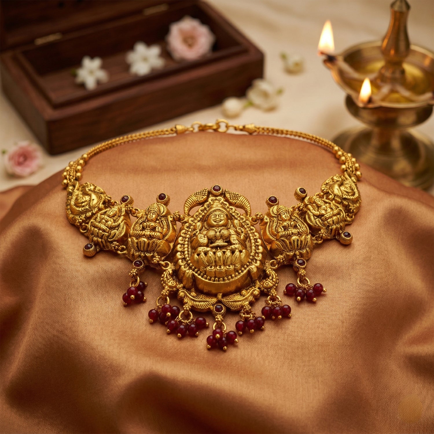 Golden Temple Lakshmi Peacock Motif 925 Sterling Silver 925 Sterling Silver Bead Drop Necklace for Women