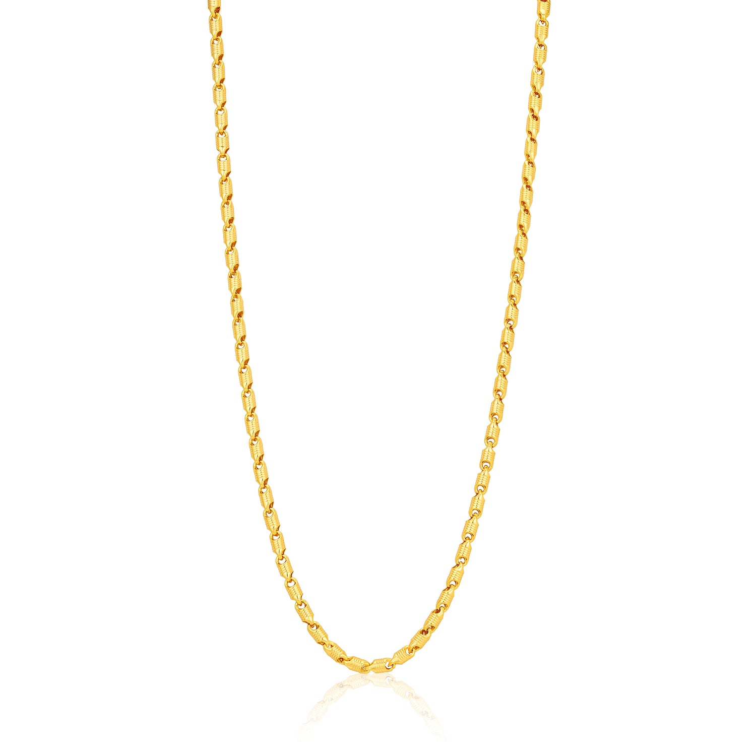 Golden Textured Barrel Bead Link Chain 925 Sterling Silver Chain for Men