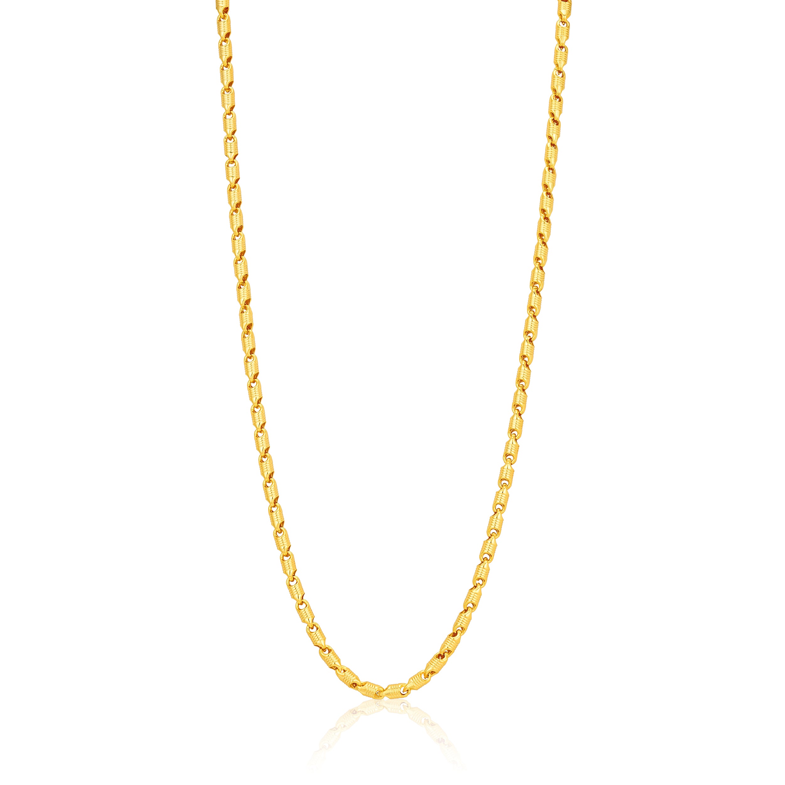 Golden Textured Barrel Bead Link Chain 925 Sterling Silver Chain for Men