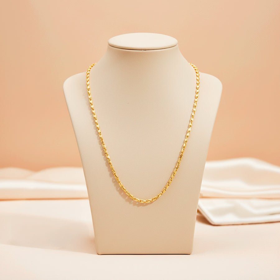 Golden Textured Barrel Bead Link Chain 925 Sterling Silver Chain for Men