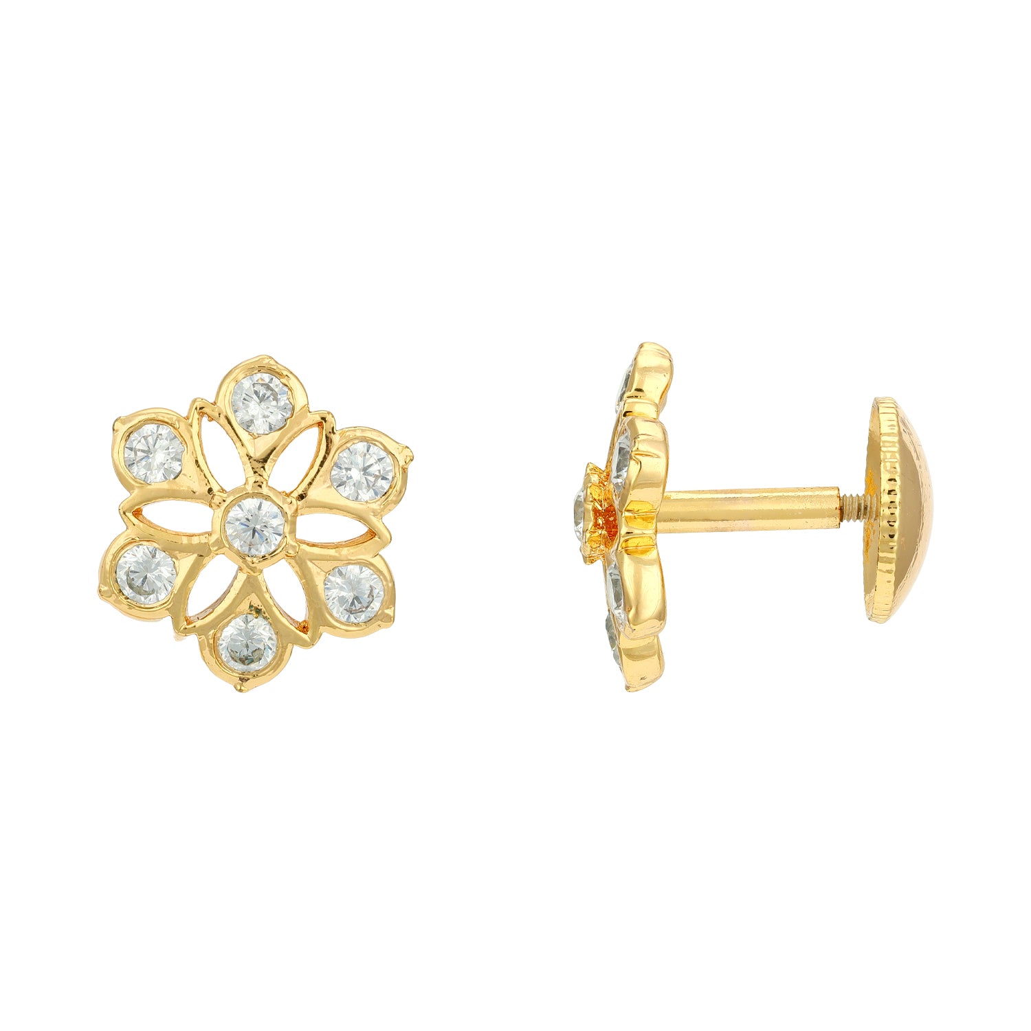 Golden Tiny CZ Floral 925 Sterling Silver Stud for Women