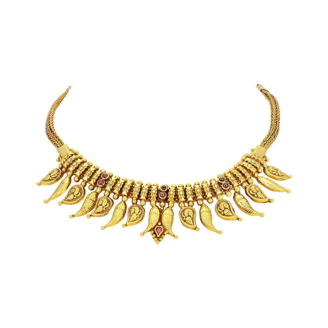 Golden Traditional Mango Leaf Motif 925 Sterling Silver Necklace for Women