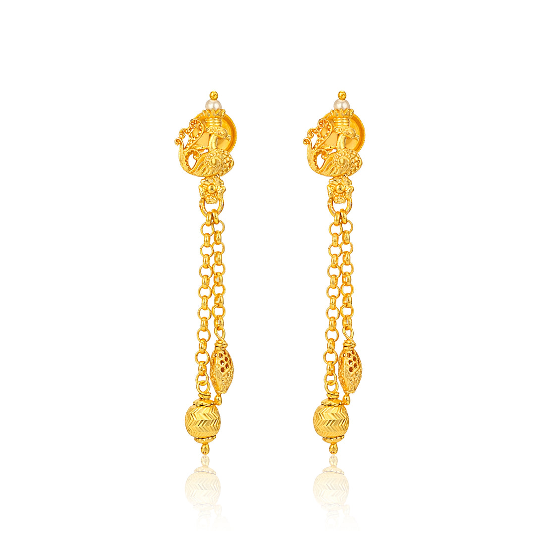 Golden Traditional Peacock Lattice Dual Dangle 925 Sterling Silver Earring for Women