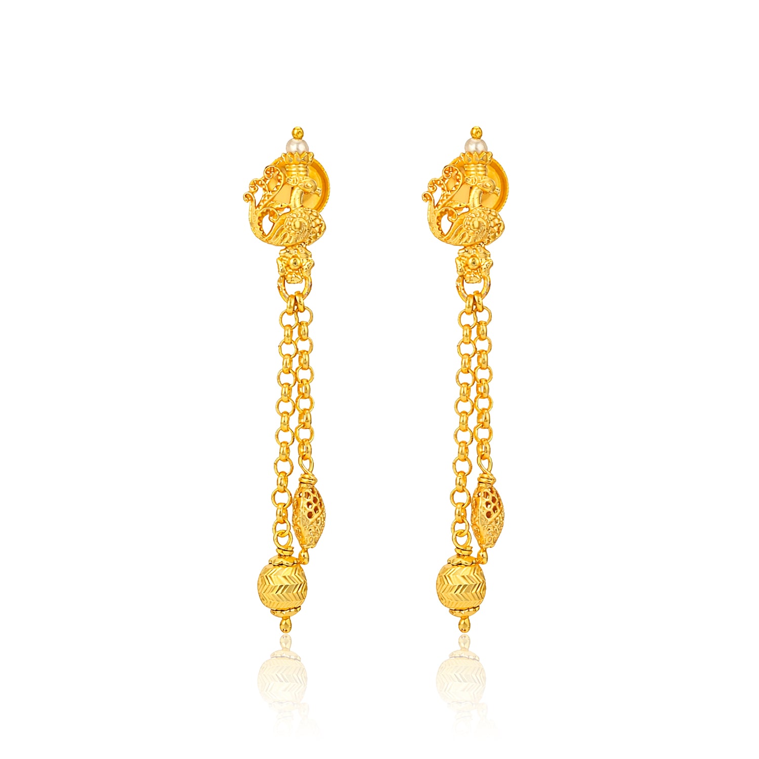 Golden Traditional Peacock Lattice Dual Dangle 925 Sterling Silver Earring for Women