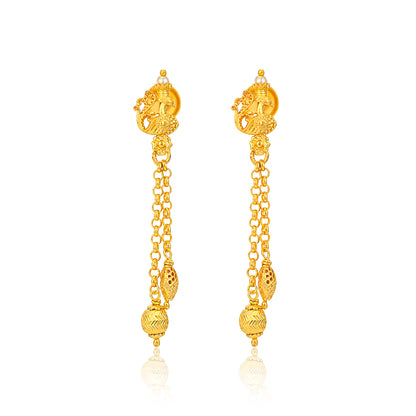 Golden Traditional Peacock Lattice Dual Dangle 925 Sterling Silver Earring for Women