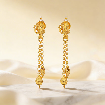 Golden Traditional Peacock Lattice Dual Dangle 925 Sterling Silver Earring for Women