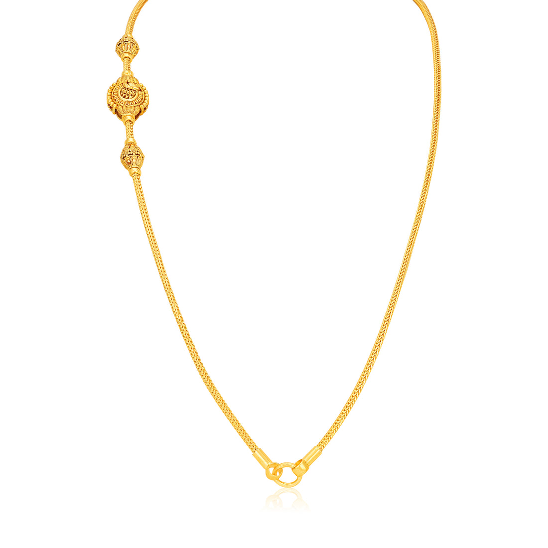 Golden Traditional Peacock Motif Mugappu 925 Sterling Silver Thali Chain for Women