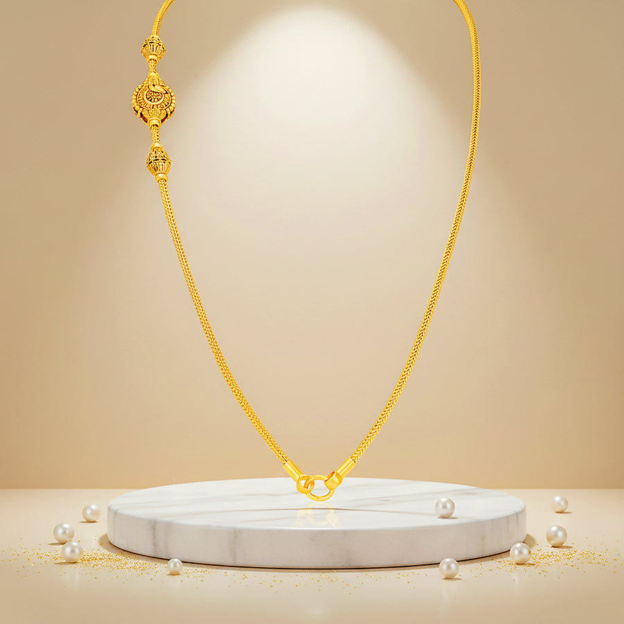 Golden Traditional Peacock Motif Mugappu 925 Sterling Silver Thali Chain for Women