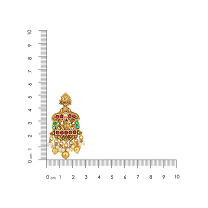 Golden Traditional Pink Green Stone Radha Krishna Ratha 925 Sterling Silver Gold Drop Earring for Women