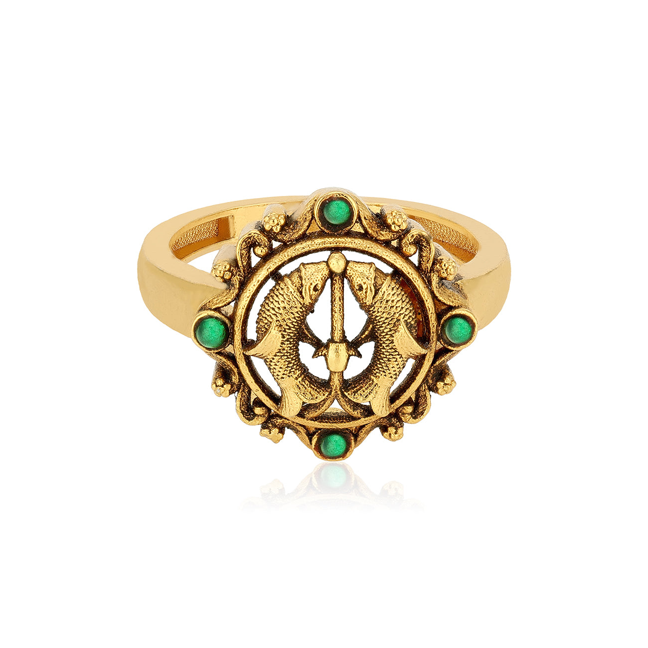 Golden Twin Fish Heritage Motif 925 Sterling Silver Ring for Women