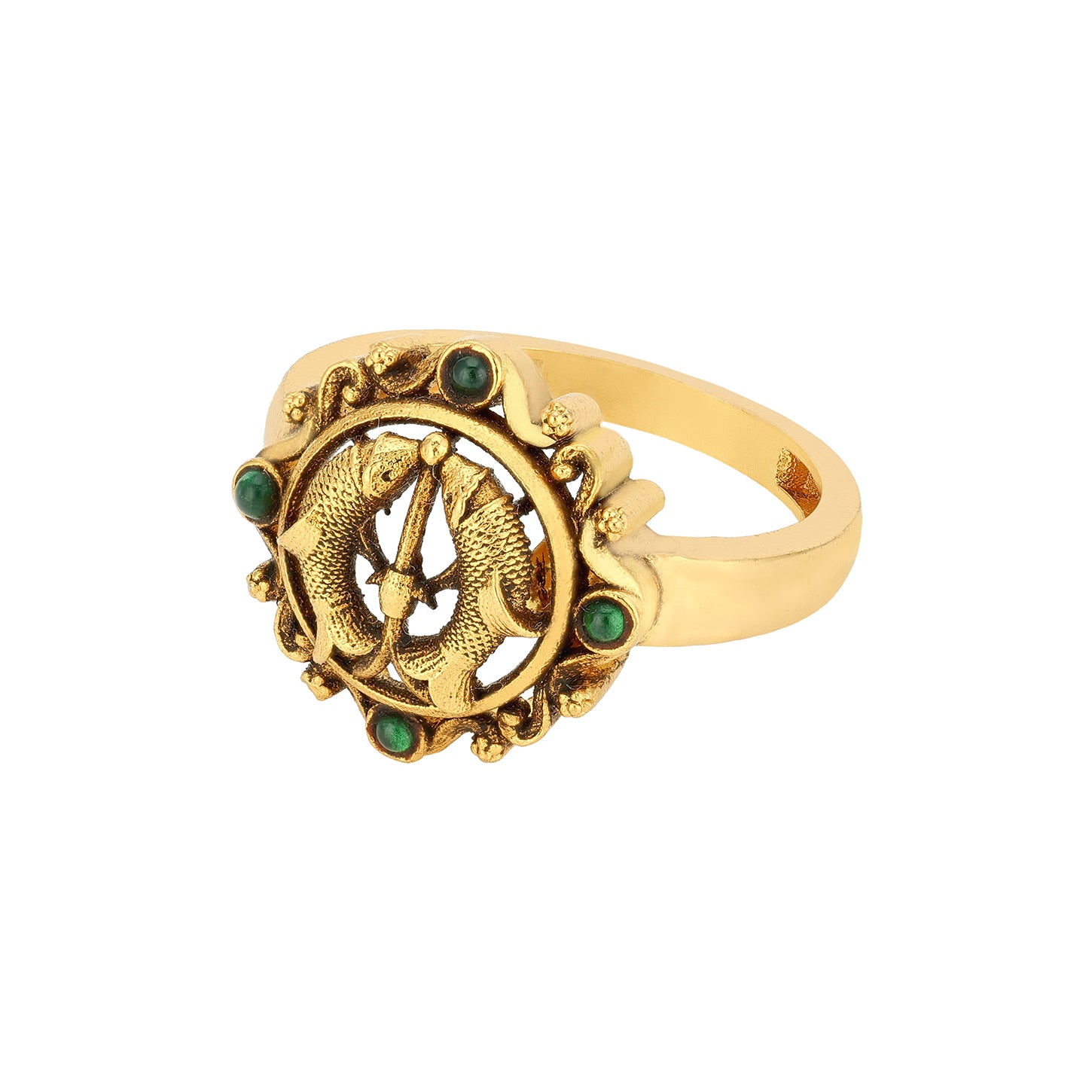 Golden Twin Fish Heritage Motif 925 Sterling Silver Ring for Women