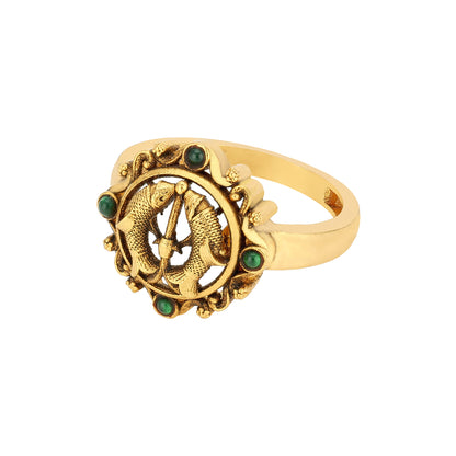 Golden Twin Fish Heritage Motif 925 Sterling Silver Ring for Women