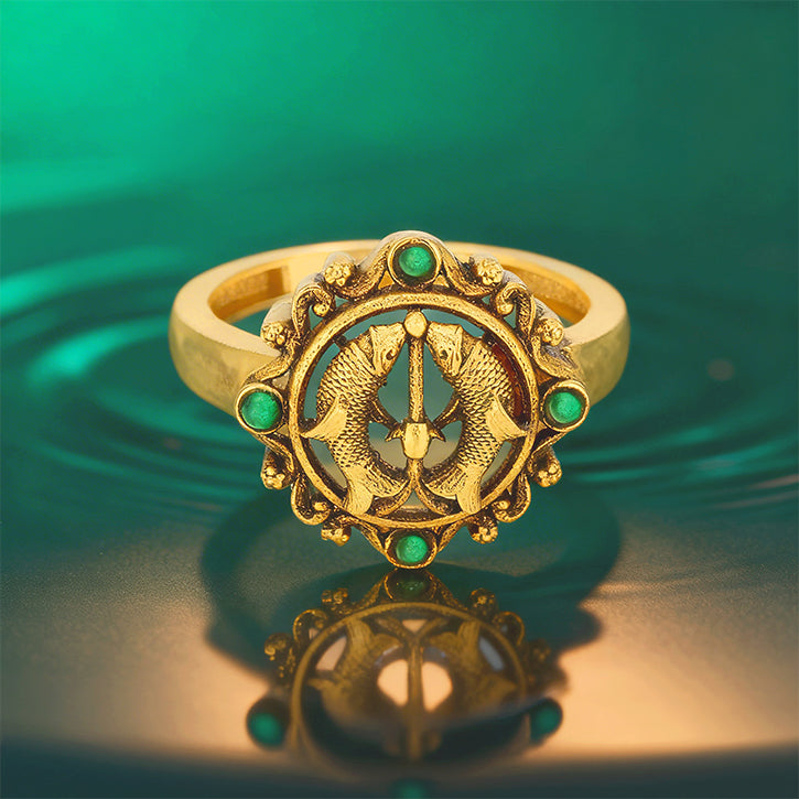 Golden Twin Fish Heritage Motif 925 Sterling Silver Ring for Women