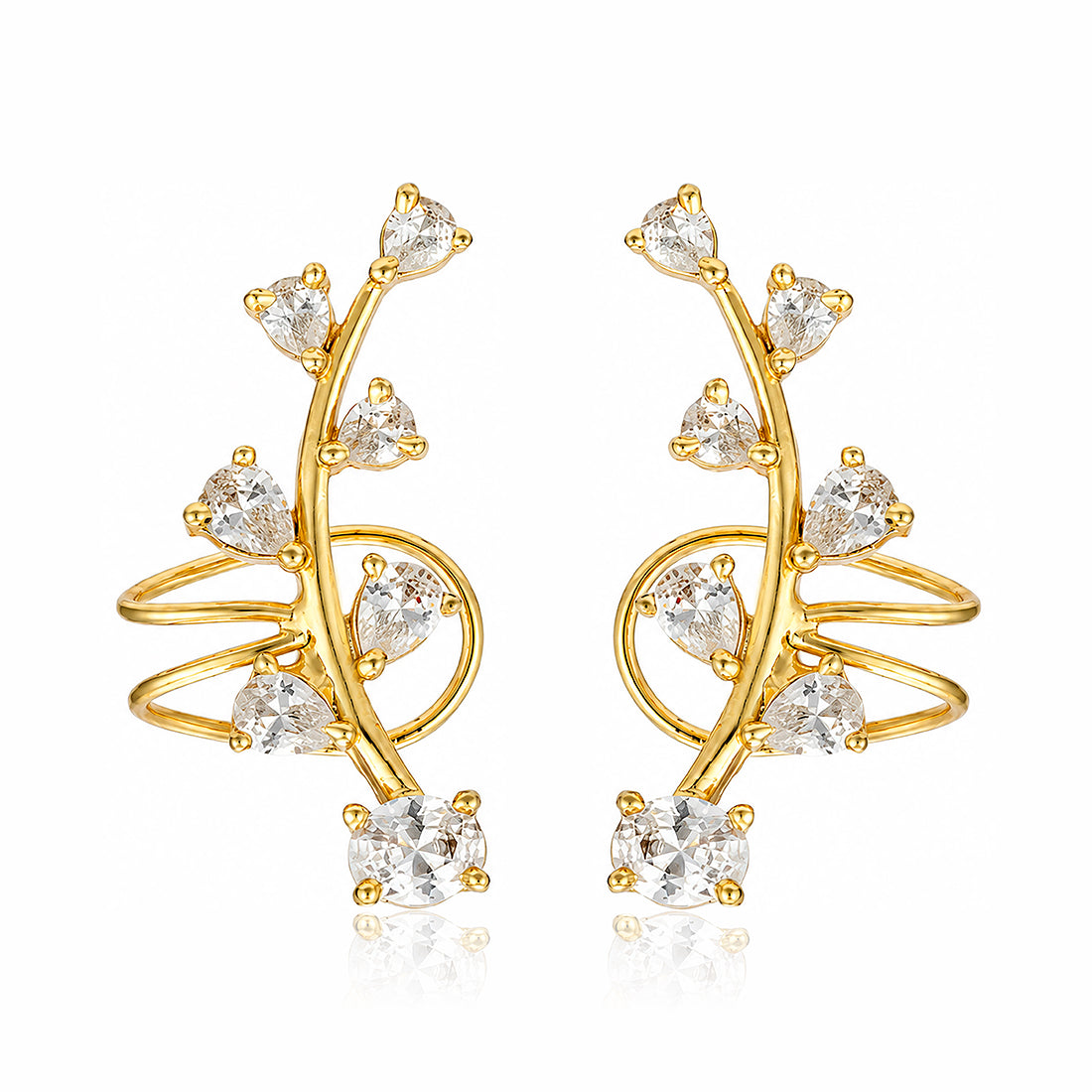 Golden Vine Sparkle 925 Sterling Silver Statement Earrings