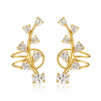 Golden Vine Sparkle 925 Sterling Silver Statement Earrings
