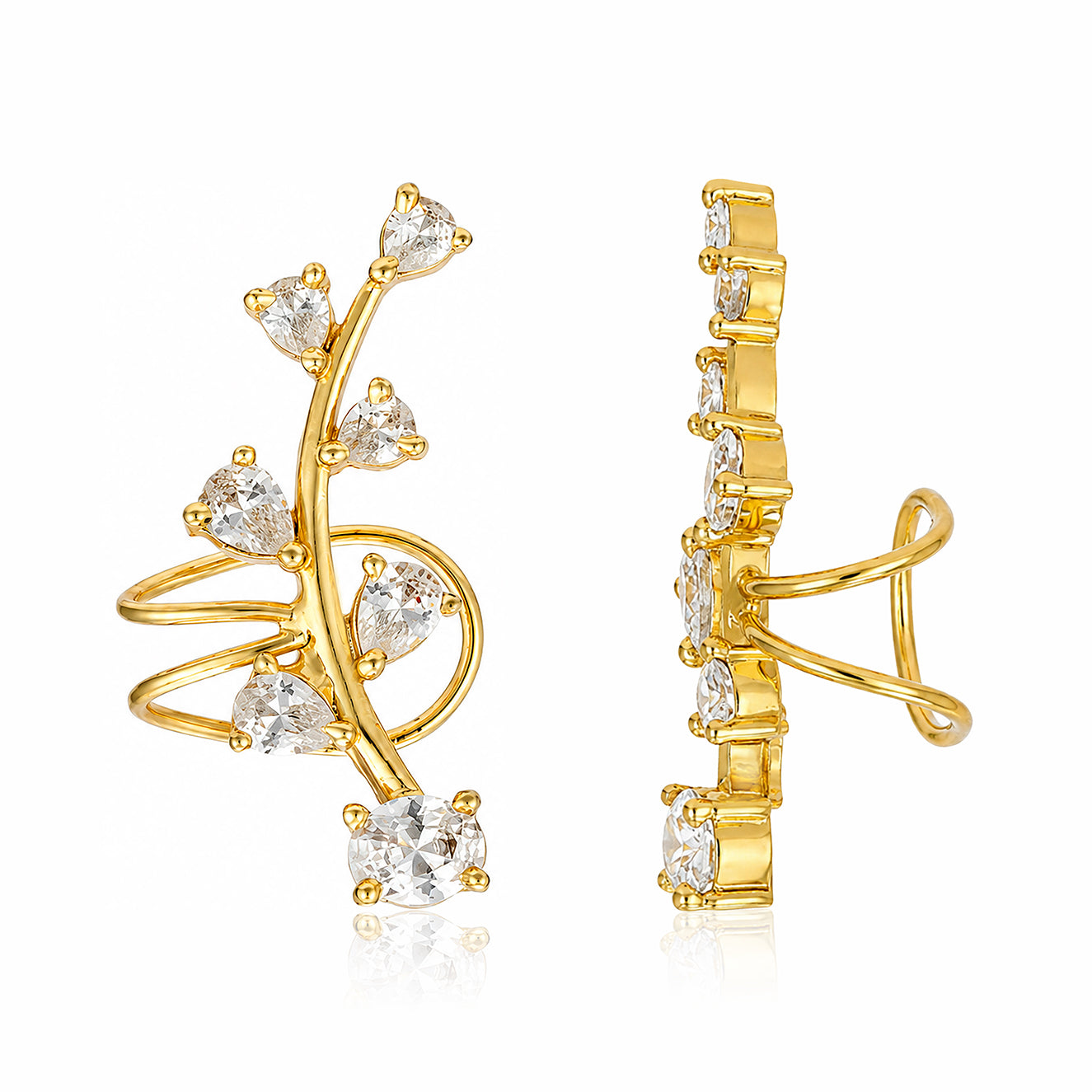 Golden Vine Sparkle 925 Sterling Silver Statement Earrings
